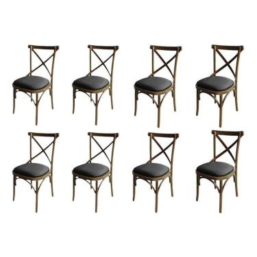 Imagem de Kit 8 Cadeira Xis em Madeira Maciça de Eucalipto Verniz Imbuia Factor Marrom/Preto
