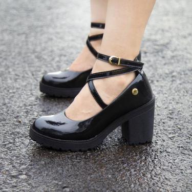 Imagem de Sandália Scarpin Boneca Salto Tratorado Tiras Fivela Original Grife Mu