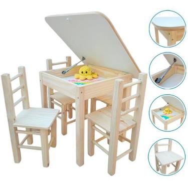 Imagem de Conjunto Mesa Infantil Madeira Maciça Bau Com 4 Cadeiras Premium - Meg
