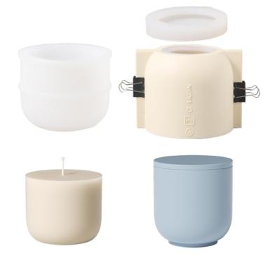 Imagem de BOOWAN NICOLE Vasos de vela redonda com molde de silicone de tampa, molde de refil de 255 g, molde de frasco para cimento concreto jesmonita (SH1023+916-2+LZ624)