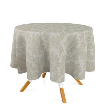 Imagem de Toalha de Mesa Redonda em Tecido Jacquard Bege Champagne Medalhão Trad