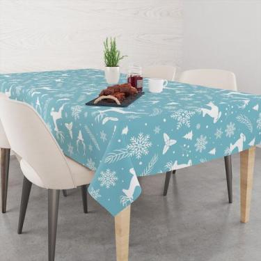 Imagem de Toalha De Mesa Retangular 6 Lugares Tecido Oxford Renas Flocos de Neve