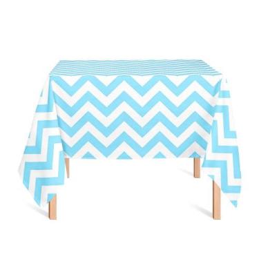 Imagem de Toalha de Mesa Quadrada em Tecido Jacquard Estampado Chevron Azul Bebê