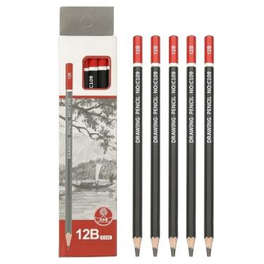 Imagem de PATIKIL Lápis de desenho 12B, 12 lápis de esboço para desenho, arte, sala de aula, escritório, casa, preto, madeira grafite, pré-afiado