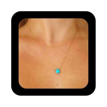Imagem de Iaceble Colar de turquesa Boho Gargantilha Corrente Azul Gota Pingente Colar Corrente Minimalista Pedra Natural Gargantilha Colar Turquesa Ouro Corrente Joias para Mulheres e Meninas