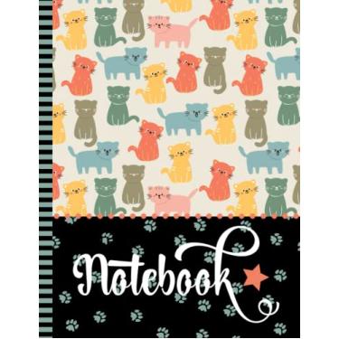 Imagem de College Ruled Notebook: Large 8.5x11 Composition Book / 100 Sheets (200 Pages) / Numbered Pages/Note Taking Gift For Back To School - Writing/Colorful Kitty Cat Art on Blue Black Paw Print Pattern