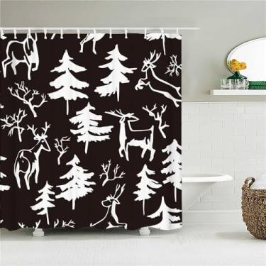 Imagem de Cortinas de chuveiro geométricas pretas e brancas, cortina de banheiro à prova d'água, poliéster com ganchos, tela de banho de tamanho grande, 5083M, L210xA180cm