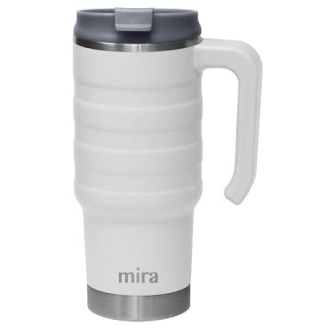Imagem de MIRA Caneca de carro de viagem isolada de aço inoxidável de 680 g - tampa dobrável à prova de derramamento e alça fácil de segurar - Caneca de café e chá com isolamento a vácuo de parede dupla mantém