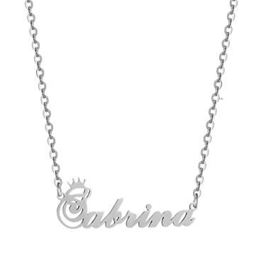 Imagem de Colar de coroa com nome personalizado, com inicial de texto personalizado, pingente de coroa para menina, colar com pingente de coroa de aço inoxidável, joia para presente para meninos