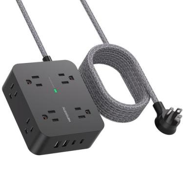 Imagem de Protetor de Surtos Power Strip 6 Pés - 8 Tomadas e 4 Portas USB