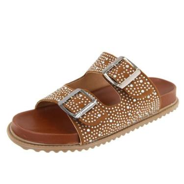 Imagem de Sandália Papete Hotfix Brilho Prata - BethMaria Calç., Caramelo