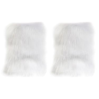 Imagem de Polainas de pele, polainas felpudas de pele sintética 19 cm, polainas peludas falsas 1 par, capas de botas peludas brancas