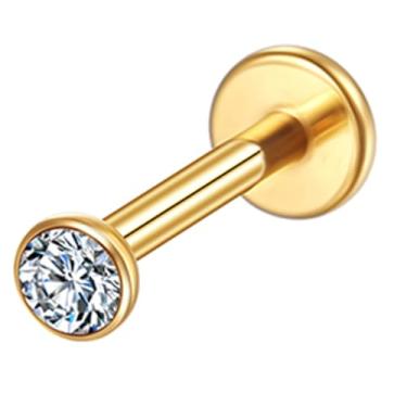 Imagem de LOMISS PIERCING HELIX CONCH PIERCING LABRET PUSH PIN TITÂNIO PVD ZIRCÔNIA (DOURADO, 1.2X6X2.5)