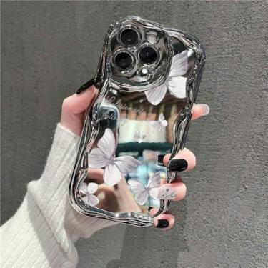 Imagem de Capa de celular com espelho de maquiagem galvanizado, linda borboleta, para iPhone 16, 14, 15 Pro Max, 15, 13 Pro, 12, 11, capa de TPU macio com revestimento de luxo, A163 cinza, para iPhone 16 Pro M