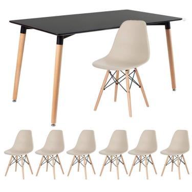 Imagem de Kit - Mesa Retangular Eames 80 X 140 Cm Preto + 6 Cadeiras Dsw Nude Mesa Preto Com Cadeiras Nude