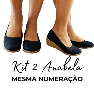 Imagem de Kit 2 Sandália Sapato Salto Feminino Anabela Macio Confortável Casual 