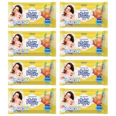 Imagem de kit 8x100 toalhas lenços umedecidos baby poppy classic super mais enco