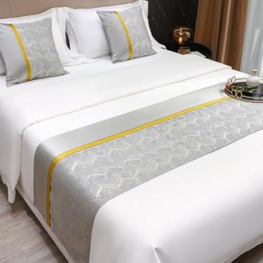 Imagem de Caminha de caminho para pé da cama hotel lenço macio confortável quarto colcha protetor moda padrão onda decoração capa de cama luxo toalha de cama prata ||50 x 210 cm (cama de 1,5 m)