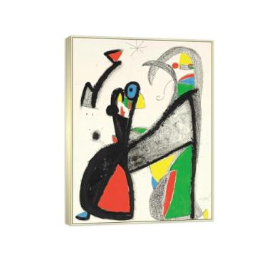 Imagem de Joan Miró Famosas Impressões em Tela-Imagem arte parede lona-Moldura Prata Pintura decoração quarto Sala de estar(pássaro fala para estrela) 20x25cm