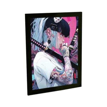Imagem de Quadro Decorativo Anime Mulher Samurai Ilustração Tattoo Grafite Decoração Poster Quarto Sala
