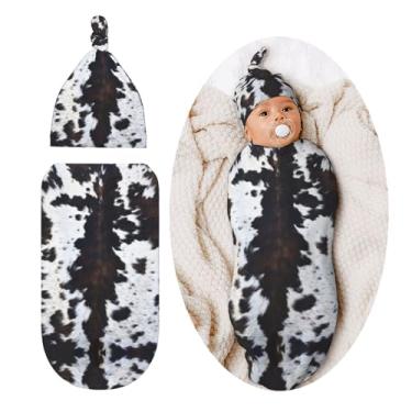 Imagem de Cobertor com estampa de vaca ocidental para bebês recém-nascidos, cobertor de envoltório, sacos de dormir macios com gorro, conjuntos de chapéus, presentes para bebês meninos e meninas