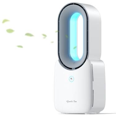 Imagem de Misby Ventilador de mesa recarregável, ventilador de mesa sem lâminas com luz LED de 5 cores, ventiladores de mesa portáteis de 21,8 cm, pequeno, silencioso, controle de toque, fácil de limpar