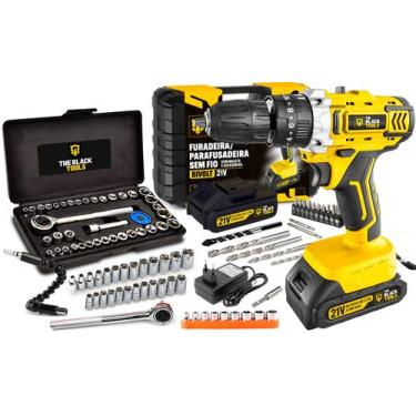 Imagem de Furadeira Parafusadeira De Impacto 2 Baterias 21v 3/8 Com Jogo De Soqu