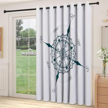 Imagem de Divisória de parede de cortina divisória de sala de bússola, design de arranjo floral rosa Windrose desenhada à mão, estampa de tema de barco, para quarto, jardim de infância, sala de estar, L 250 x C