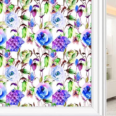 Imagem de Película de janela de privacidade de flores, textura de estilo floral, filme de vidro para sala de estar e escritório em casa, L90 x C 190 cm