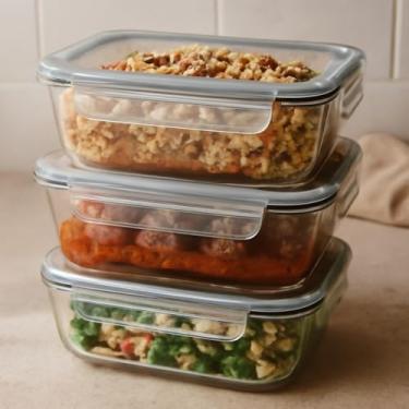 Imagem de KIT 3 Potes Vidros Retangulares Herméticos Marmitas Mantimentos 4 Travas 1040 ML