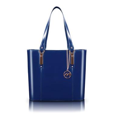 Imagem de McKlein, Série M, SAVARNA, couro bovino de grão superior, bolsa feminina de couro com bolso para tablet, azul marinho (97577)
