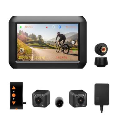 Imagem de VSYSTO Câmera veicular WiFi para motocicleta, câmera de visão traseira de motocicleta de 10 cm com TPMS, câmera frontal HD 1080P e câmera esquerda e direita 720P, exibição de temperatura GPS,