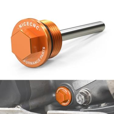 Imagem de NICECNC Filtro de óleo esquerdo plugue de drenagem de óleo magnético parafuso de óleo compatível com 690 Enduro/Enduro R/SMC/SMCR 2008-2023, alumínio, haste de aço inoxidável, ímã embutido, laranja