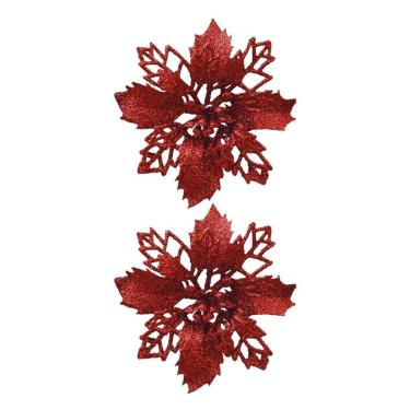 Imagem de Jogo 2 Flores Bico de Papagaio Vermelha Natal Pick Glitter 9cm com Presilha - Magizi