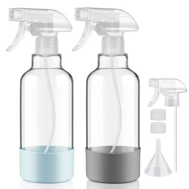 Imagem de Hethyo Frascos de spray de vidro com manga de silicone de 500 ml, pacote com 2 frascos de spray vazios para névoa de cabelo/spray de fluxo para soluções de limpeza, plantas, óleos essenciais (azul