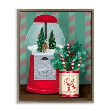 Imagem de Stupell Industries Design de arte de parede em tela flutuante marrom vintage Christmas Gumball Machine por Jilly Jack Designs, 78 x 63 cm
