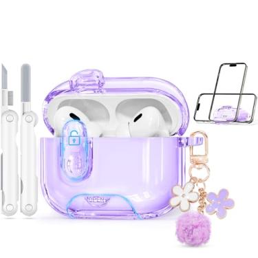 Imagem de Skyconser Capa com trava de segurança para AirPods Pro 2ª/1ª geração com kit de limpeza, capa transparente de TPU macio para AirPods Pro, poeira de porta e design de suporte, proteção total para iPod