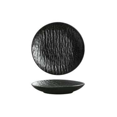 Imagem de Prato de bife de estilo ocidental com padrão de rocha de cerâmica, utensílios de mesa criativos redondos para uso doméstico - prato fundo de 17,78 cm - preto