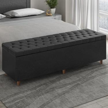 Imagem de Recamier Baú Estofado Casal 140cm Indra Sintético Preto Z04 - Mpozenat