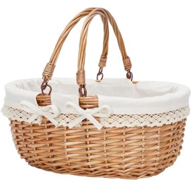 Imagem de G GOOD GAIN Cesta oval de piquenique com alças dobráveis, cesta de compras tecida à mão de salgueiro, brinquedo de banho, armazenamento de brinquedos infantis, cesta de embalagem de presente, ovos de