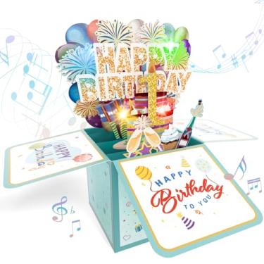 Imagem de NANXU Cartão pop-up de feliz aniversário de 1 ano com luzes sopráveis e música, cartões de aniversário dobráveis 3D engraçados presentes para crianças de 1 ano de idade, meninos e meninas