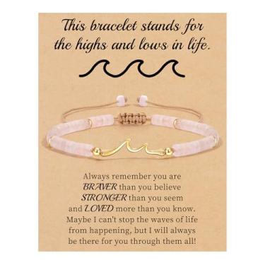 Imagem de Sistble Presentes inspiradores para mulheres, pulseira de ondas, presentes de encorajamento, pulseiras de contas de pedra natural, Life Is Tough Anime, espiritual, pensativo, aniversário, Natal, joias