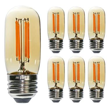 Imagem de Lâmpada Edison de LED regulável 4W E26 Lâmpada tubular 2200K Âmbar Lâmpada Edison equivalente a 40W para luz pendente, lustre, luminária de mesa, T12, 250LM, pacote com 6