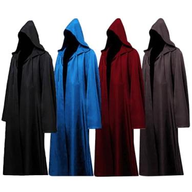 Imagem de WonShak Túnica com capuz, monge, padre, marrom, manto de Halloween, fantasia de cavaleiro, capuz masculino, roupão de feiticeiro renascentista, 3GG