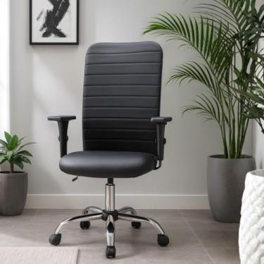 Imagem de Cadeira De Escritório Ergonômica Presidente Premium Luxo Com Apoio Lombar NR17 Executiva Home Office Cromada Com Encosto Costura Esteirinha Ajuste De Altura Com Rodinha