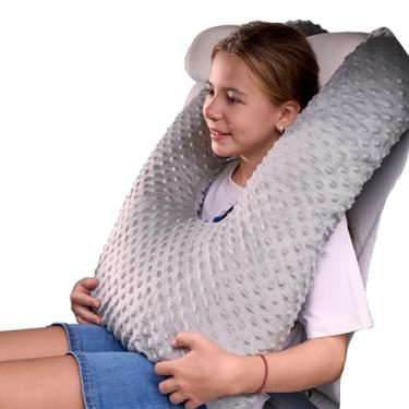 Imagem de Travesseiro de viagem para crianças e adultos, travesseiro para dormir de carro ultra grande em forma de U com capa macia removível, suporte fixo para pescoço e corpo sentado/dormindo na viagem (cinza