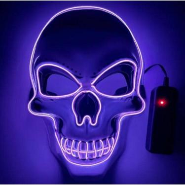 Imagem de Máscara Led Neon Caveira Pisca Halloween Festa Rave - Roxo