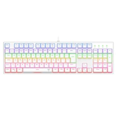 Imagem de Teclado Mecânico Gamer T-Dagger Rebel Iluminação Rainbow Branco Switch Marrom T-TGK328W-BR