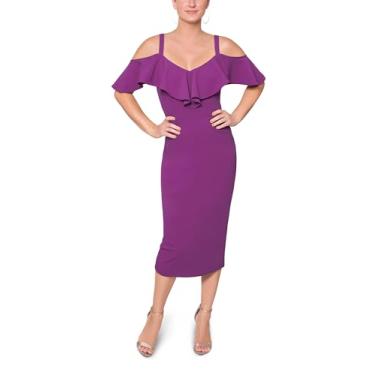 Imagem de RACHEL Rachel Roy Vestido feminino Marcella elegante tomara que caia colado ao corpo midi para festa, Ameixa, XGG