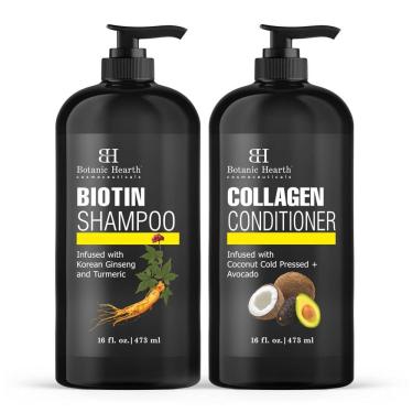 Imagem de Shampoo e Condicionador com Colágeno Combate a Queda de Cabelo e Afinamento com Ginseng e Cúrcuma, BOTANIC HEARTH, Preto